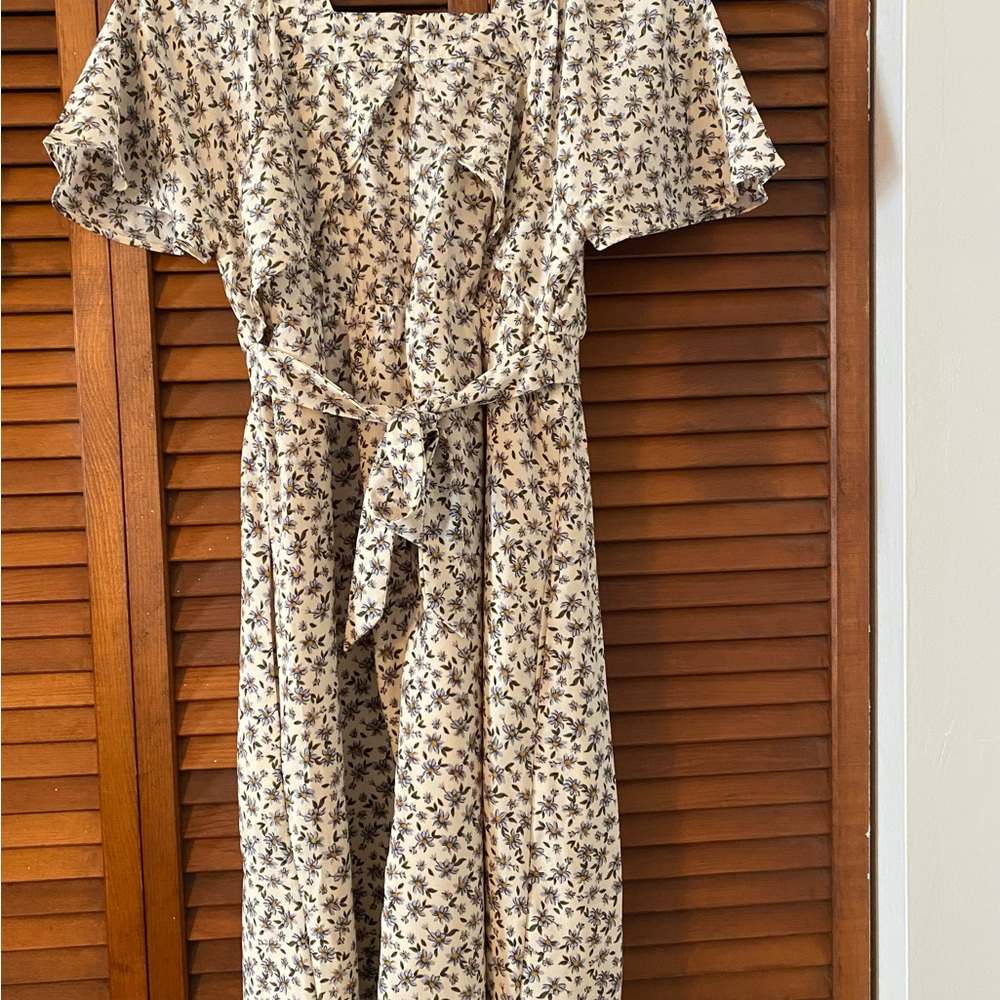 ROOLEE Floral Midi Dress - Cream and Blue - Picture 2 of 6